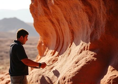 Artist working with lava rock